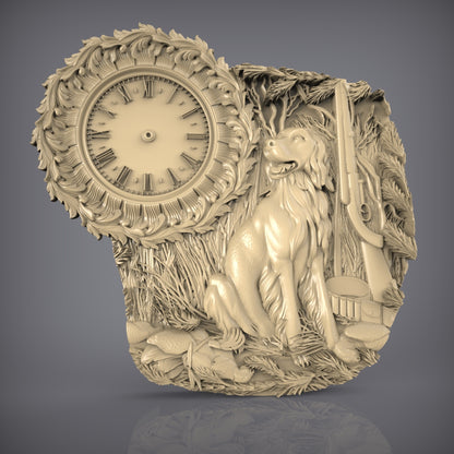 Forest Hunter 3D STL Clock Model - CNC Carving Files, Woodland Art, Wildlife Decor, CNC Router, Artcam Aspire Patterns, Wall Art Design