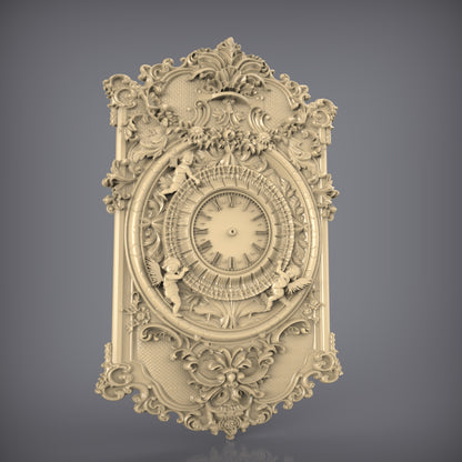 Ornate Rococo 3D STL Clock Model - CNC Woodworking, Luxurious Wall Art, Carving Files for Artcam & Aspire, Elegant Home Decor Design