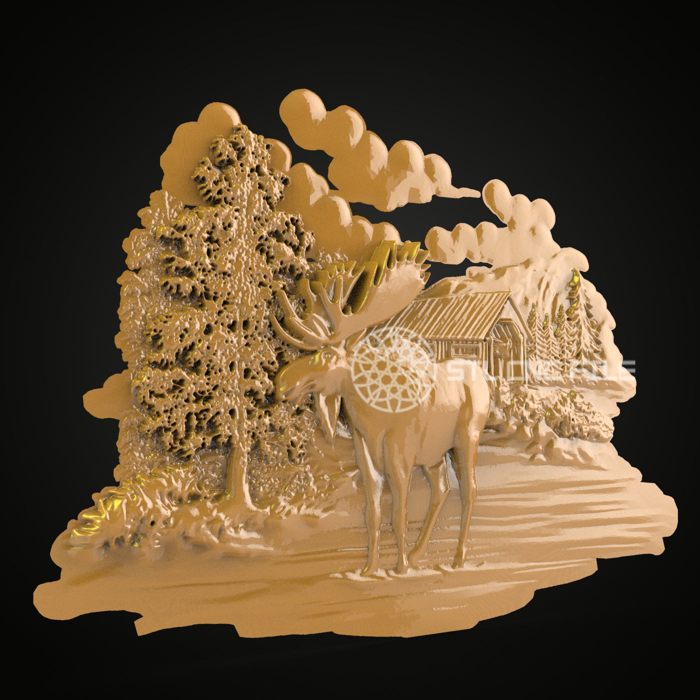 Serene Elk Forest Scene STL Model – Perfect for CNC Engraving, Artcam & Aspire - Wall Art Wood Decor
