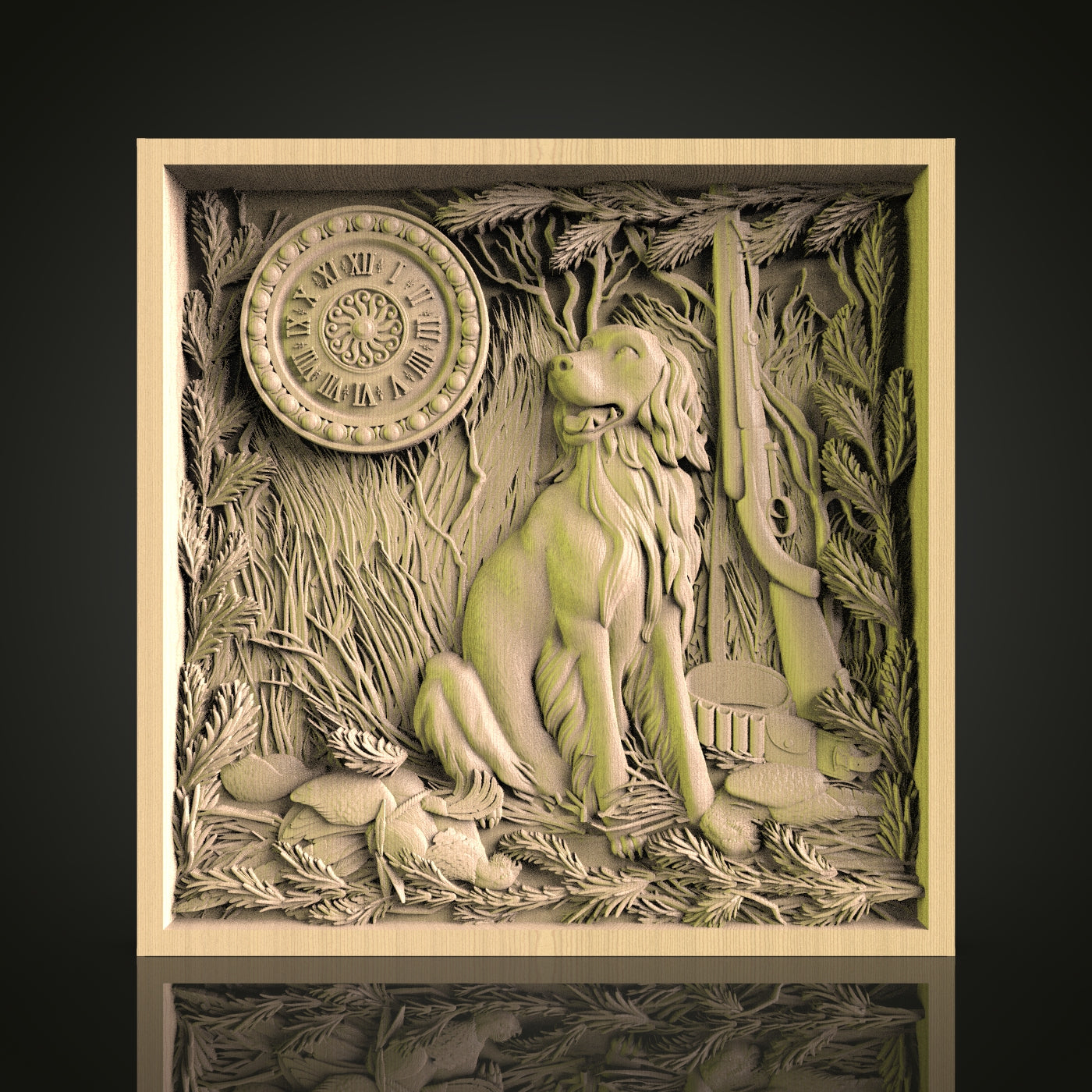Hunting Dog and Forest Scene Wall Art STL, CNC Router Engraving File Compatible with Artcam, Aspire, Woodworking Digital Design