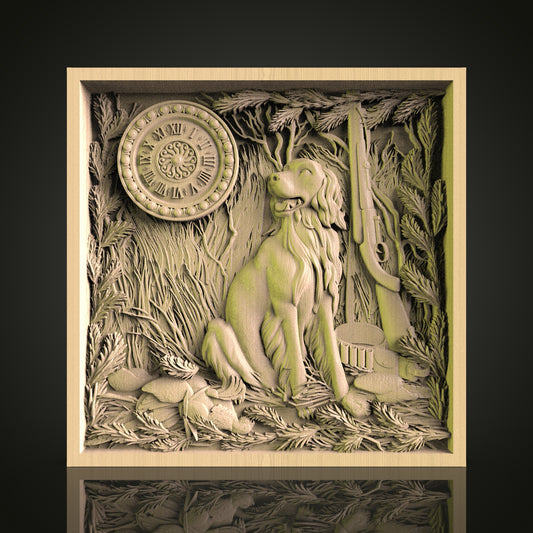 Hunting Dog and Forest Scene Wall Art STL, CNC Router Engraving File Compatible with Artcam, Aspire, Woodworking Digital Design