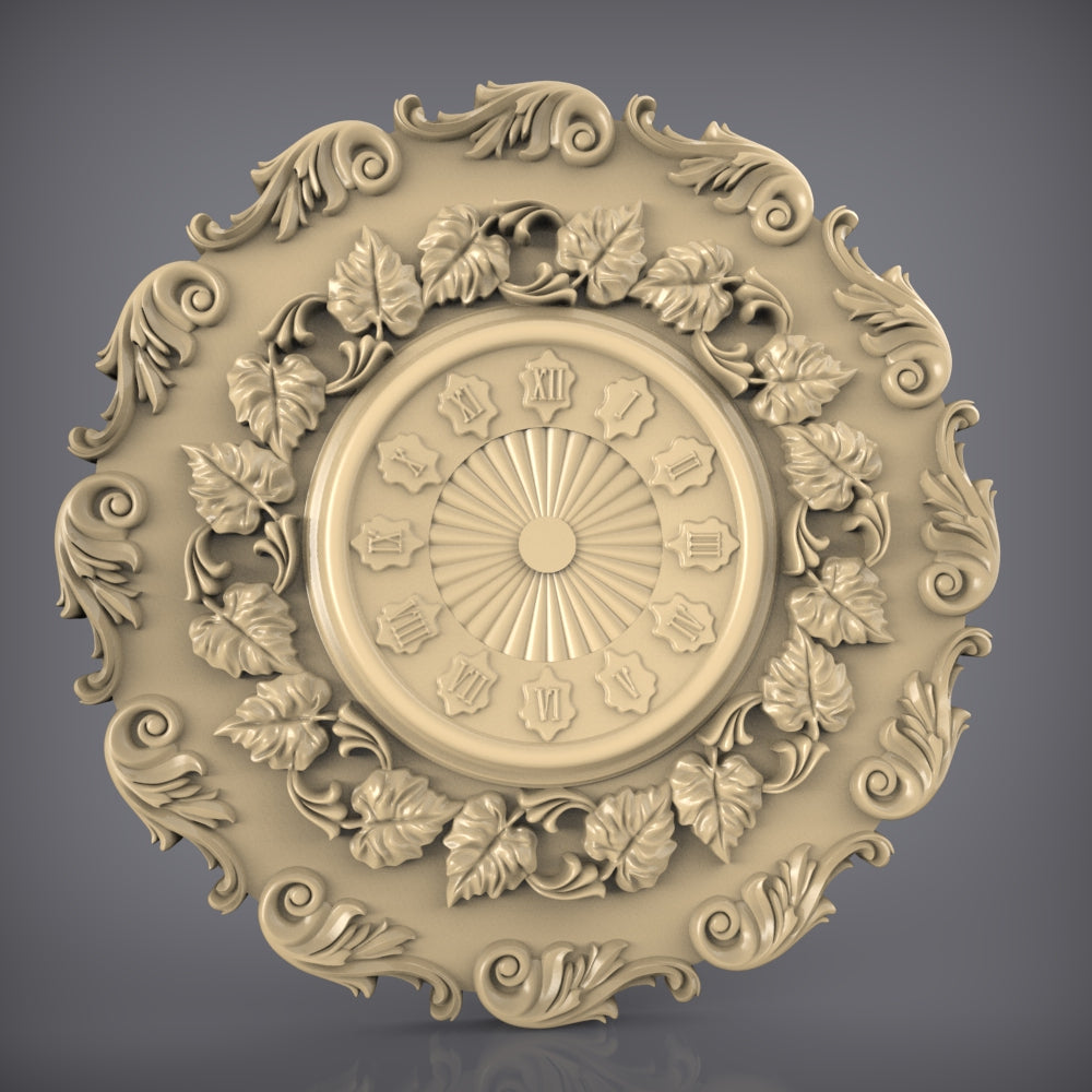 Baroque Floral Clock STL Model - Complex CNC Engraving Files for Classic Wall Decor, Wood Art Aspire Artcam