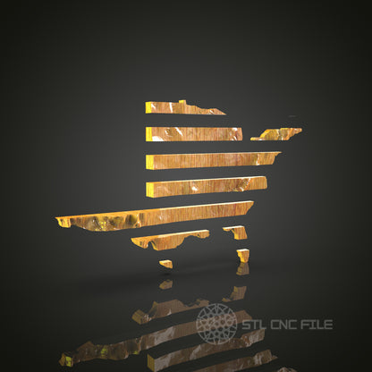 Abstract USA Map with American Flag Stripes STL Model for CNC Router Engraver, Wall Decor Artcam Aspire CNC Files
