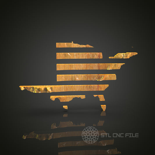 Abstract USA Map with American Flag Stripes STL Model for CNC Router Engraver, Wall Decor Artcam Aspire CNC Files