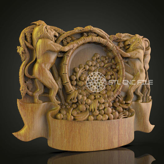 Abundant Harvest Lions 3D STL Model, CNC Router Compatible, Artcam & Aspire, Perfect for Wood Wall Art and Festive Decor