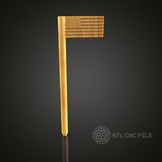 American Flag on Pole STL Model for CNC Router Engraver, Wall Decor Artcam Aspire CNC Files