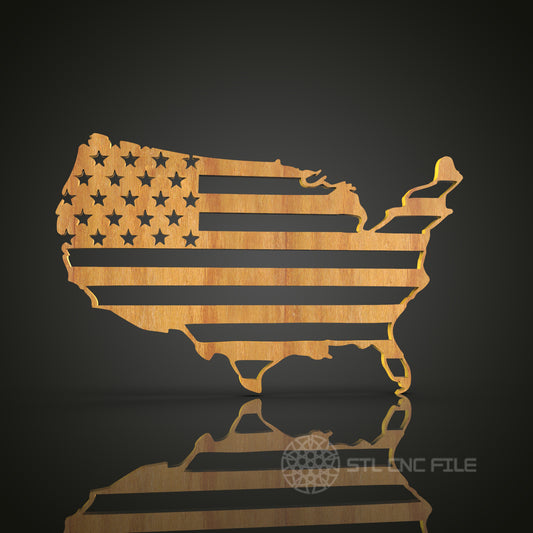 American Flag within USA Map STL Model for CNC Router Engraver, Wall Decor Artcam Aspire CNC Files
