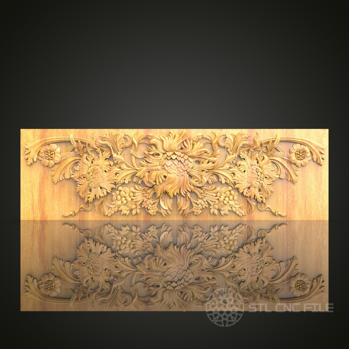 Grandiose Floral Crest STL Model for CNC Routers – Majestic Wall Art Decor