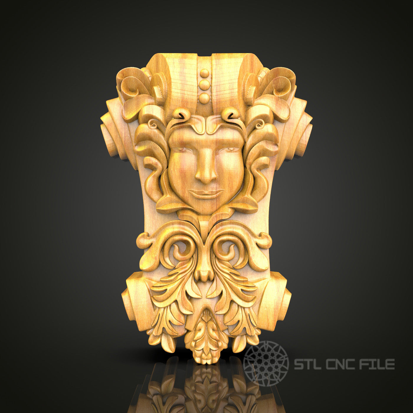 Baroque Style Face Relief STL Model, CNC Router Artcam Aspire Files for Wood Carving and Decor
