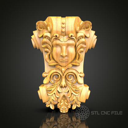 Baroque Style Face Relief STL Model, CNC Router Artcam Aspire Files for Wood Carving and Decor