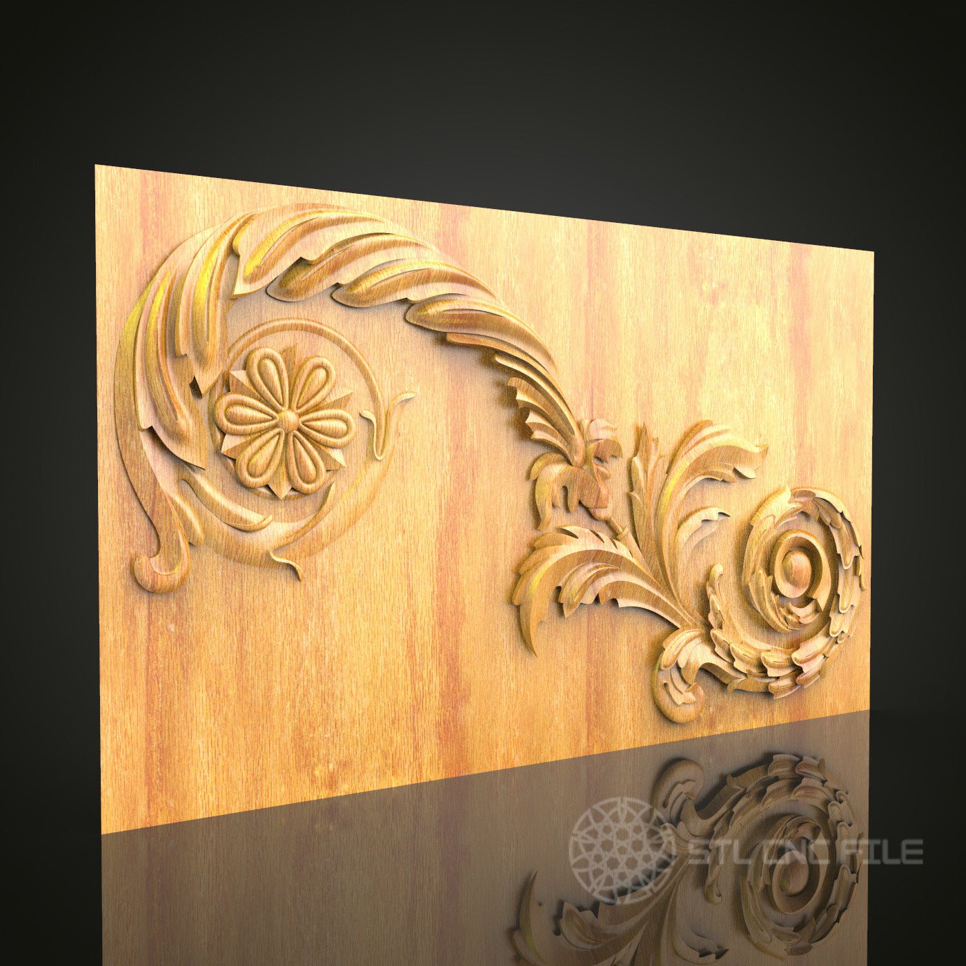 Floral Swirl Corner STL Model for CNC Routers – Elegant Wood Art for Home Decor