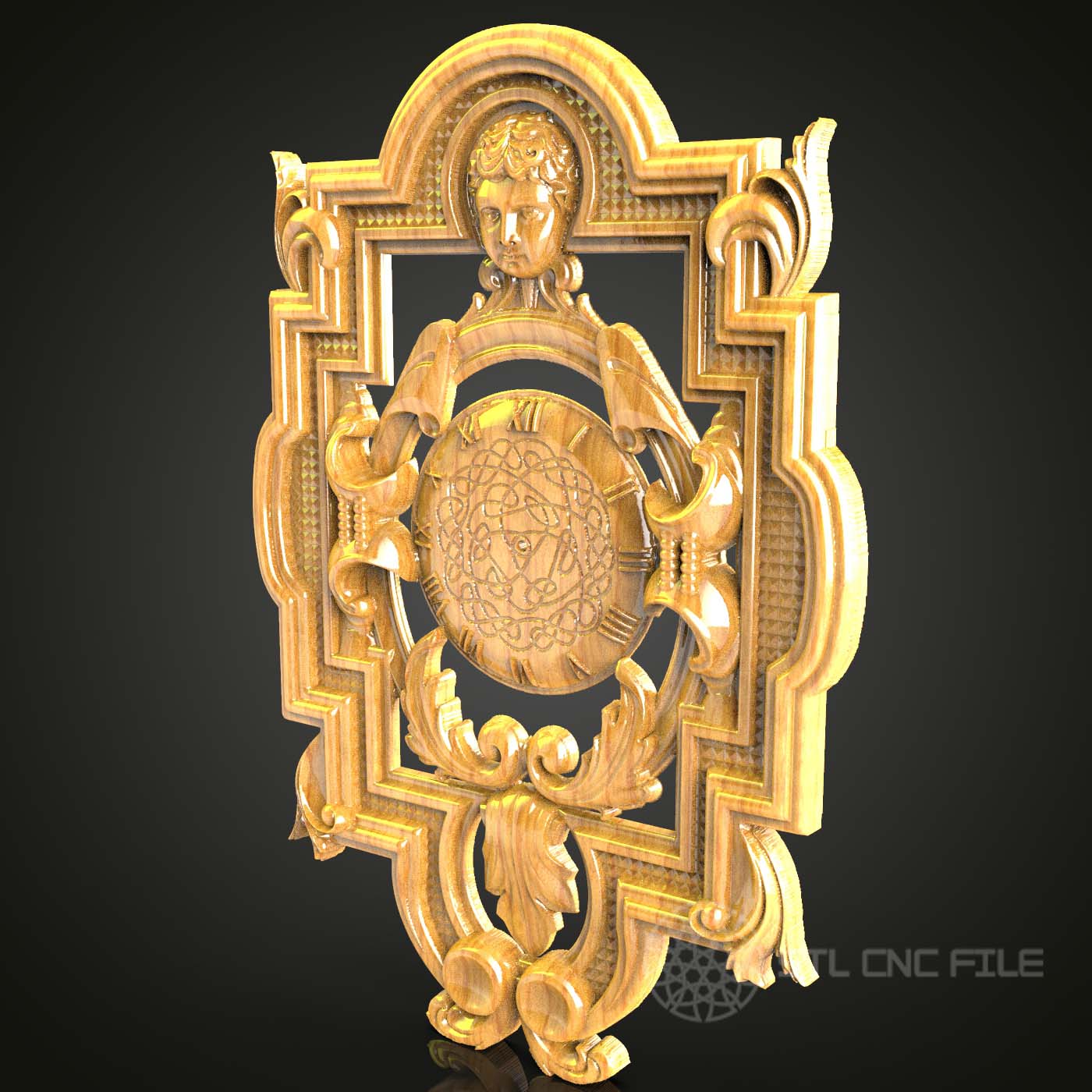 Golden CNC Carved Clock Wall Decor, Artcam Aspire STL Model, Router Engraver Files