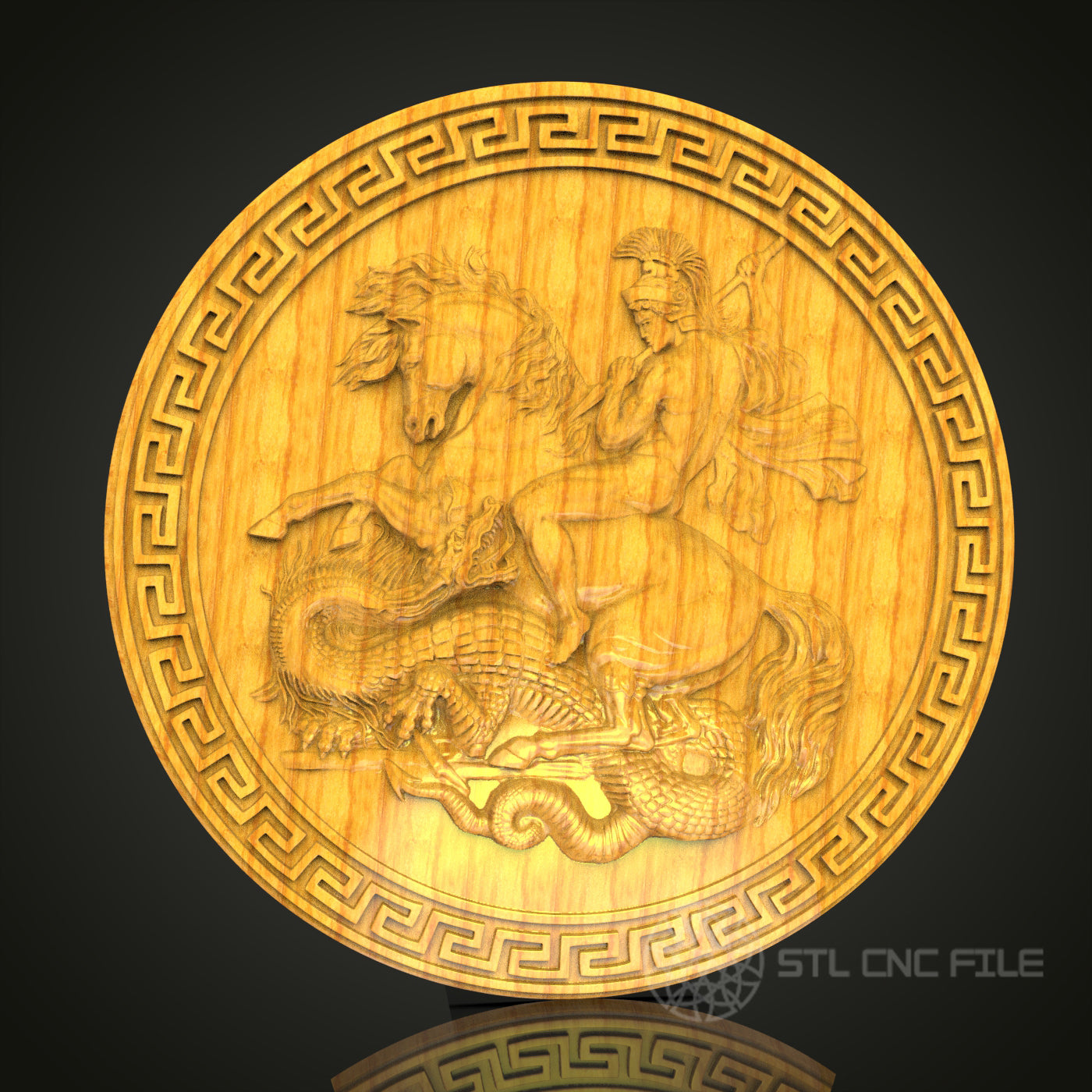 Mythical Encounter: CNC Carved Greek Warrior and Dragon, STL Model, Wall Art