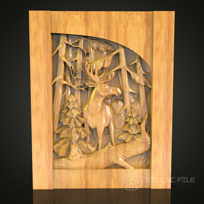 Elk in Forest Relief - CNC Carved Wall Art, Perfect for Nature Lovers and Home Decor