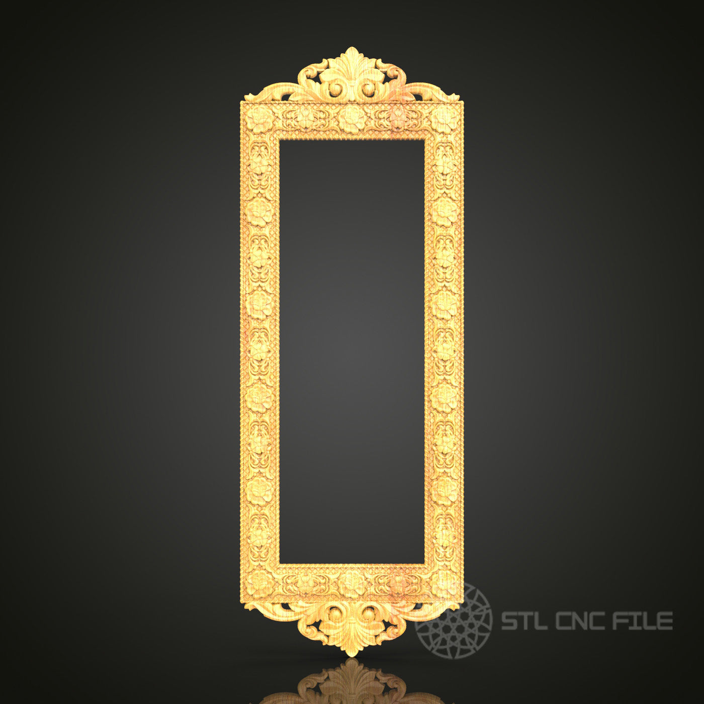 Golden Floral Long Frame STL Model - CNC Router Files for Artcam, Aspire - Elegant Wood Art, Wall Decor CNC Engraving