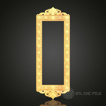 Golden Floral Long Frame STL Model - CNC Router Files for Artcam, Aspire - Elegant Wood Art, Wall Decor CNC Engraving