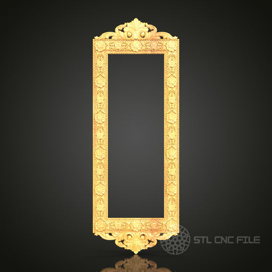 Golden Floral Long Frame STL Model - CNC Router Files for Artcam, Aspire - Elegant Wood Art, Wall Decor CNC Engraving
