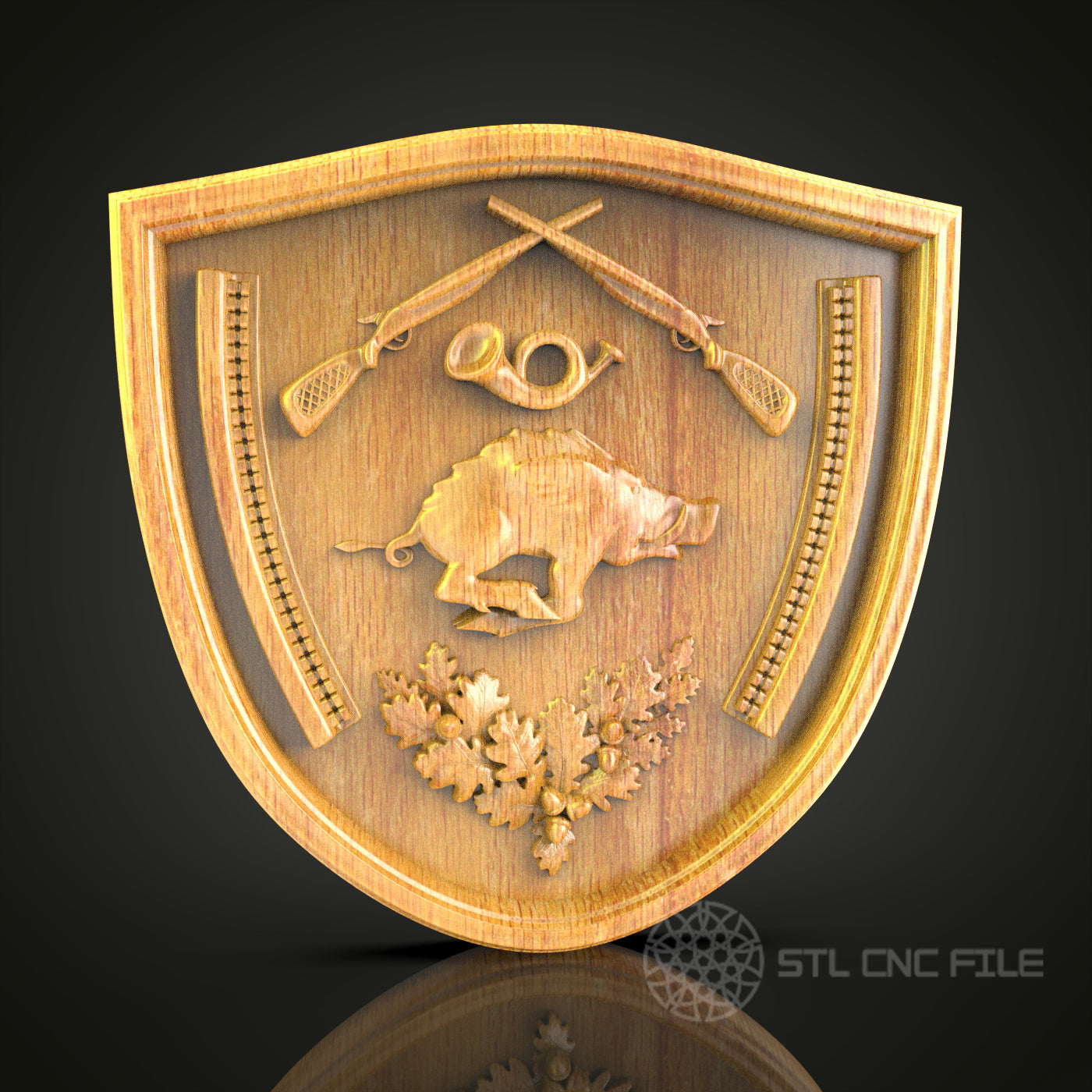 Hunting Crest Wall Art - CNC Engraved STL Model, Wood Carving Decor with Hunting Tools