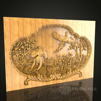 Enchanting Forest Scene CNC Wood Carving, Artcam STL Model for Elegant Wall Decor