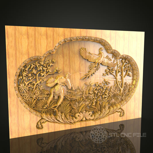 Enchanting Forest Scene CNC Wood Carving, Artcam STL Model for Elegant Wall Decor