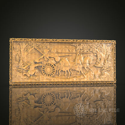 Ancient Chariot Race: CNC Carved Historical Scene, STL Model, Decorative Wall Art