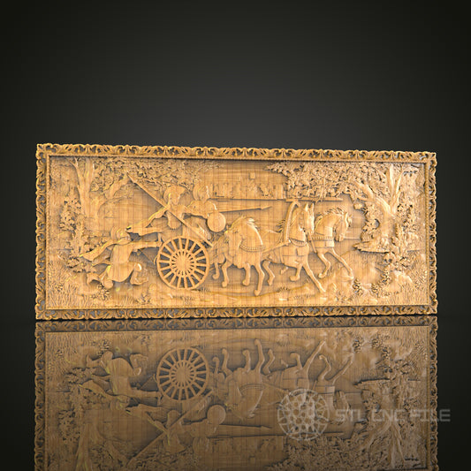 Ancient Chariot Race: CNC Carved Historical Scene, STL Model, Decorative Wall Art