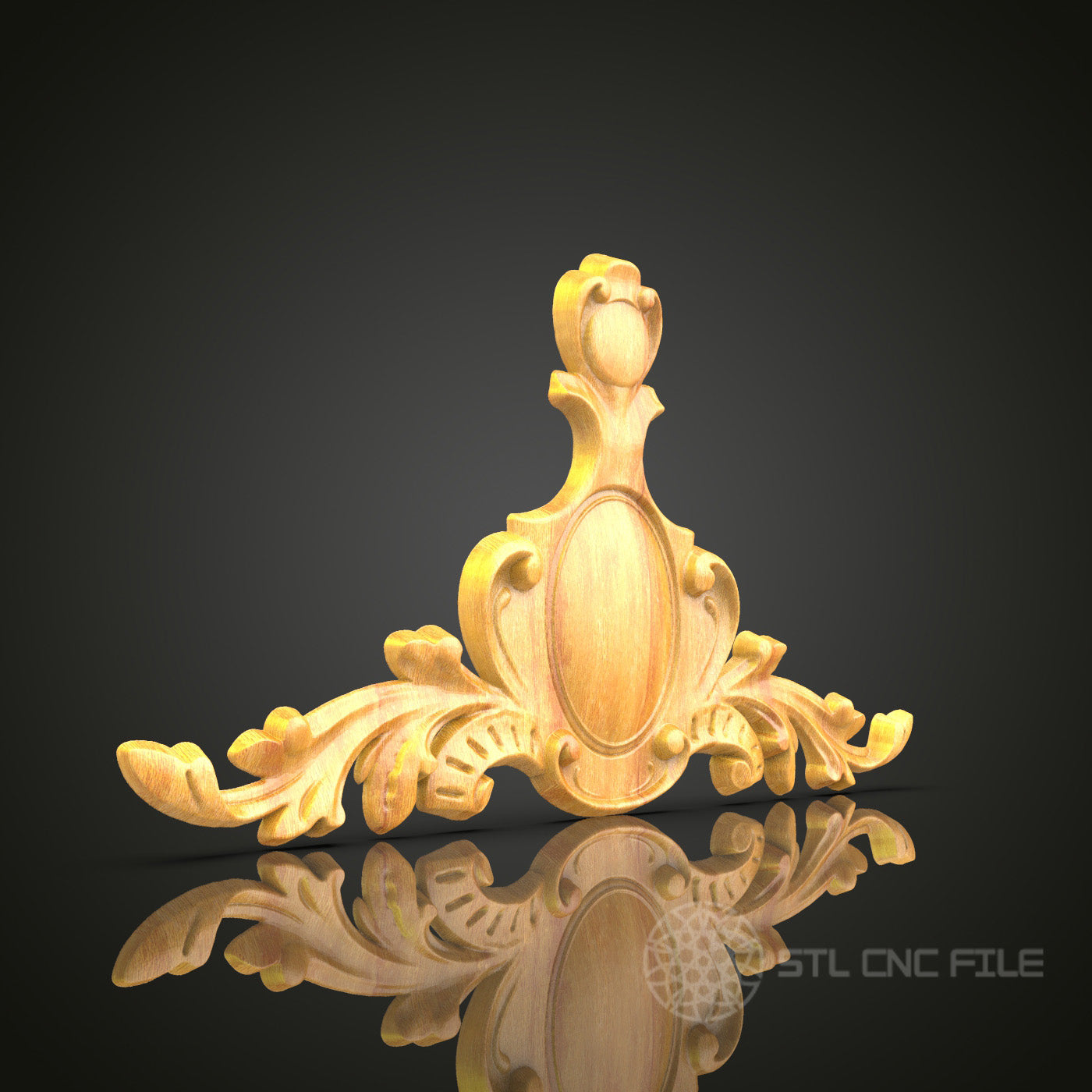 Elegant Rococo Crown Motif STL Model, CNC Router Files for Decorative Wood Carving