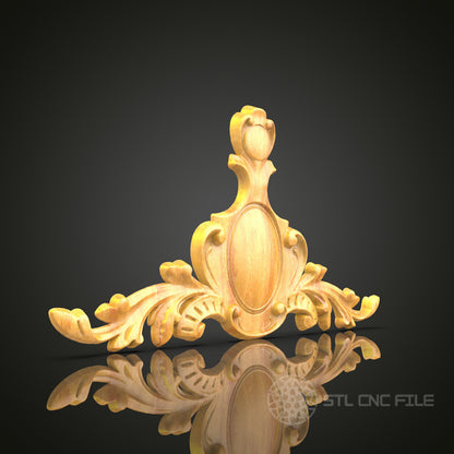 Elegant Rococo Crown Motif STL Model, CNC Router Files for Decorative Wood Carving
