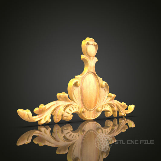 Elegant Rococo Crown Motif STL Model, CNC Router Files for Decorative Wood Carving