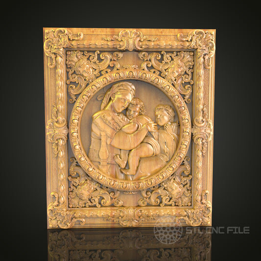 Classic Mother and Children Relief Carving - CNC Wood Wall Art - STL Model for CNC Router Engraver