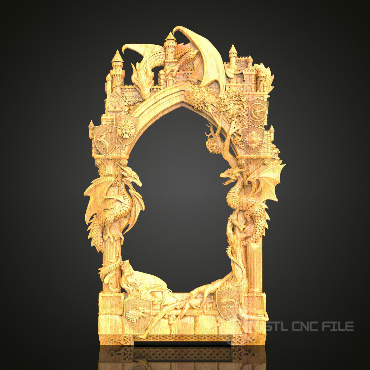 Fantasy Dragon Archway Frame STL Model - CNC Router Files for Artcam, Aspire - Mythical Decor, Wall Art CNC Engraving