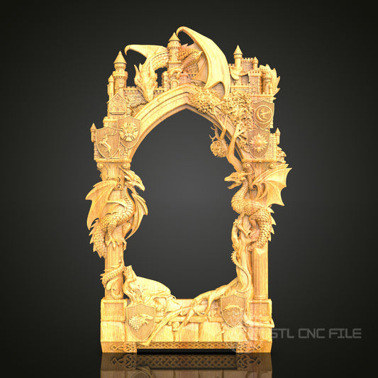 Fantasy Dragon Archway Frame STL Model - CNC Router Files for Artcam, Aspire - Mythical Decor, Wall Art CNC Engraving