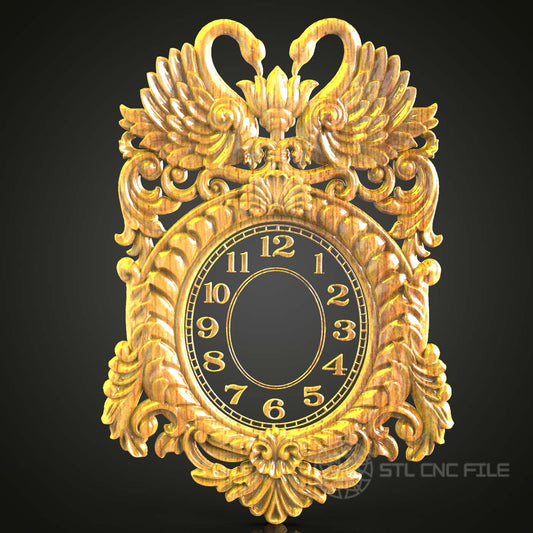 Baroque Style CNC Clock STL Model, Elegant Wood Artcam Aspire Router Engraving File