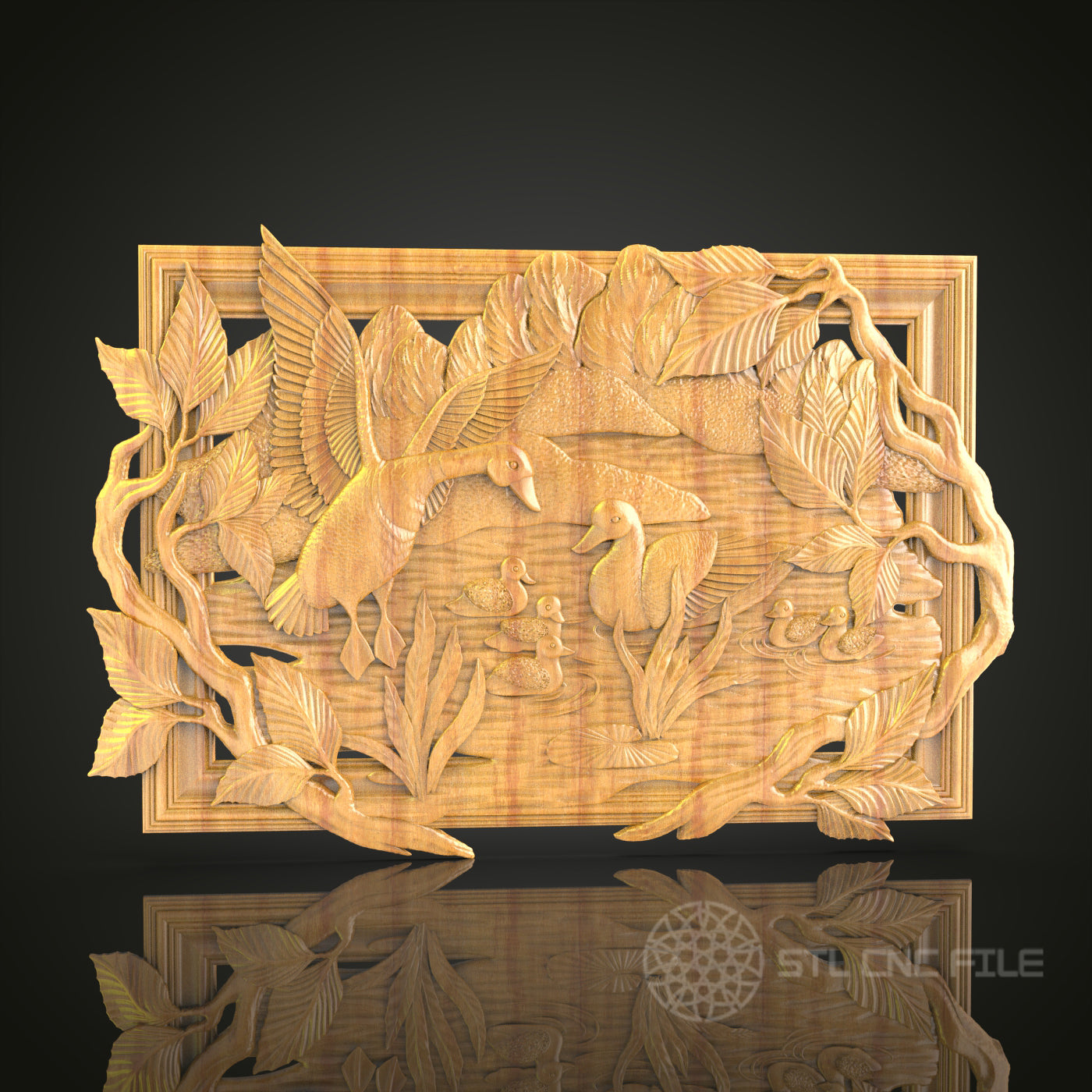 Forest Ducks 3D Relief Panel - STL Model for CNC Routers, Artcam, Aspire File, Wood Wall Art