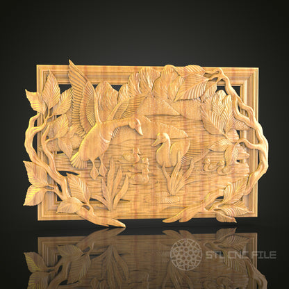 Forest Ducks 3D Relief Panel - STL Model for CNC Routers, Artcam, Aspire File, Wood Wall Art