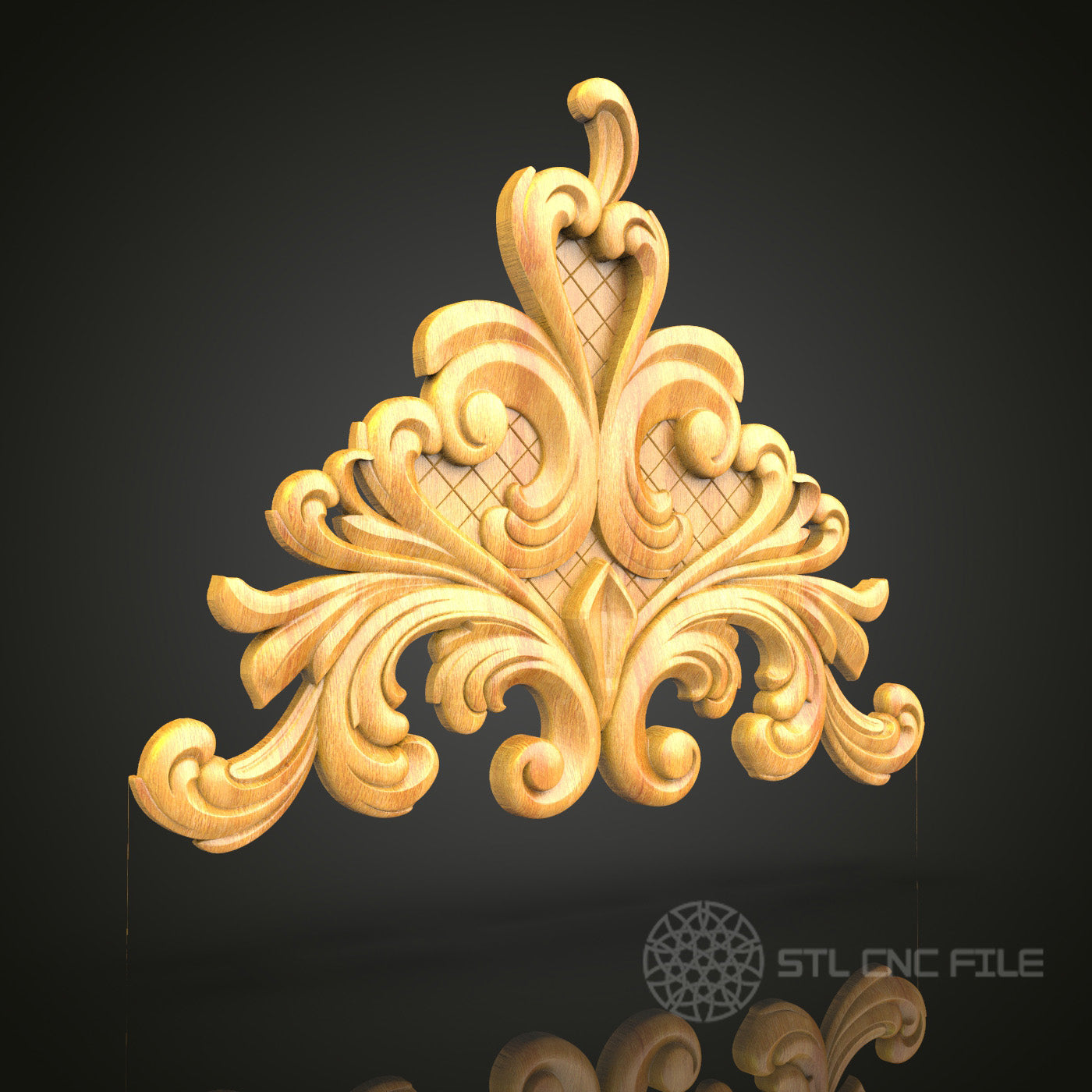 Grand Rococo Foliage Ornament STL Model, CNC Router Files for Artistic Wood Carvings
