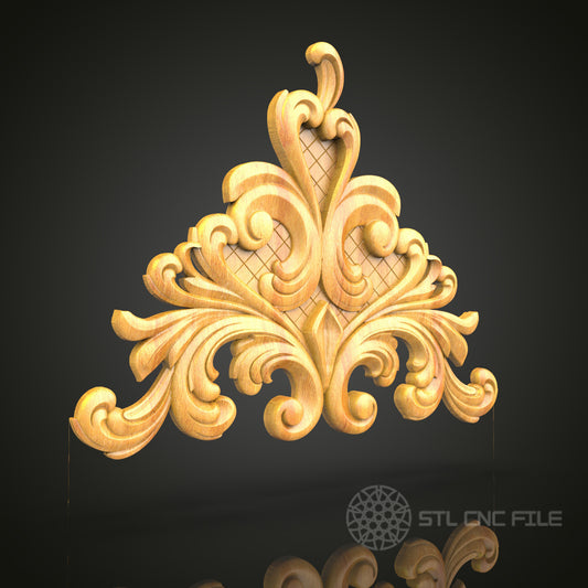 Grand Rococo Foliage Ornament STL Model, CNC Router Files for Artistic Wood Carvings