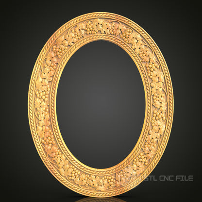 Harvest Theme Round Frame STL Model for CNC Router, Artcam, Aspire - Intricate Wheat and Grape Wall Decor, CNC Wood Carving Files