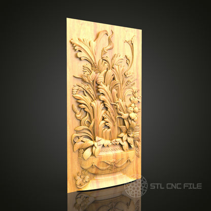 Lavish Floral Basket STL Model for CNC Routers – Intricate Wood Art Decor