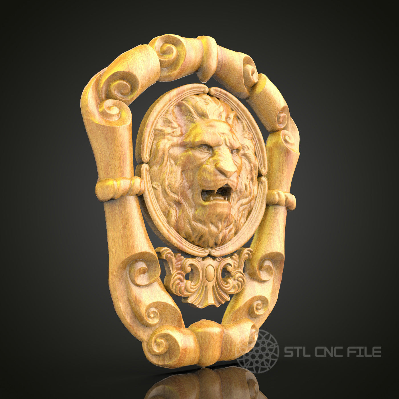 Majestic Lion Shield STL Model for CNC - Compatible with Artcam & Aspire, Dynamic Wall Art