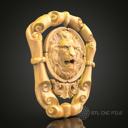 Majestic Lion Shield STL Model for CNC - Compatible with Artcam & Aspire, Dynamic Wall Art