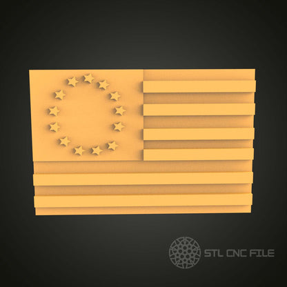 Vintage 3D American Flag - STL Model for CNC Router Engraver, Artcam, Aspire, CNC Files, Wood Art Wall Decor