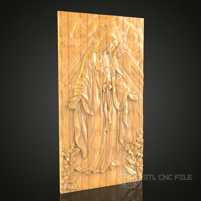 Divine Grace CNC Carved Virgin Mary, STL Model, Religious Wall Art