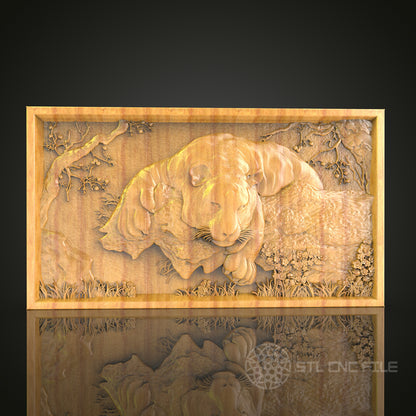 Majestic Tiger Relief CNC Wood Carving, Artcam STL Model Wall Art for Home Decor