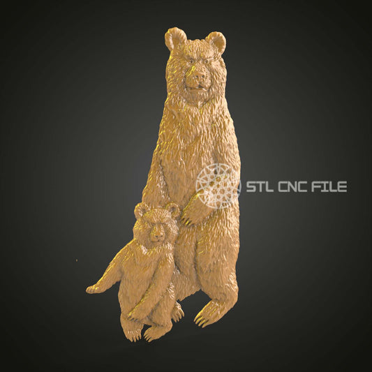Protective Mother Bear with Cub 3D STL Model