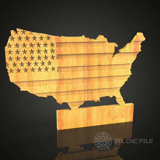 USA Map Flag 3D Model - STL for CNC Router Engraver, Artcam, Aspire, CNC Files, Wood Art Wall Decor