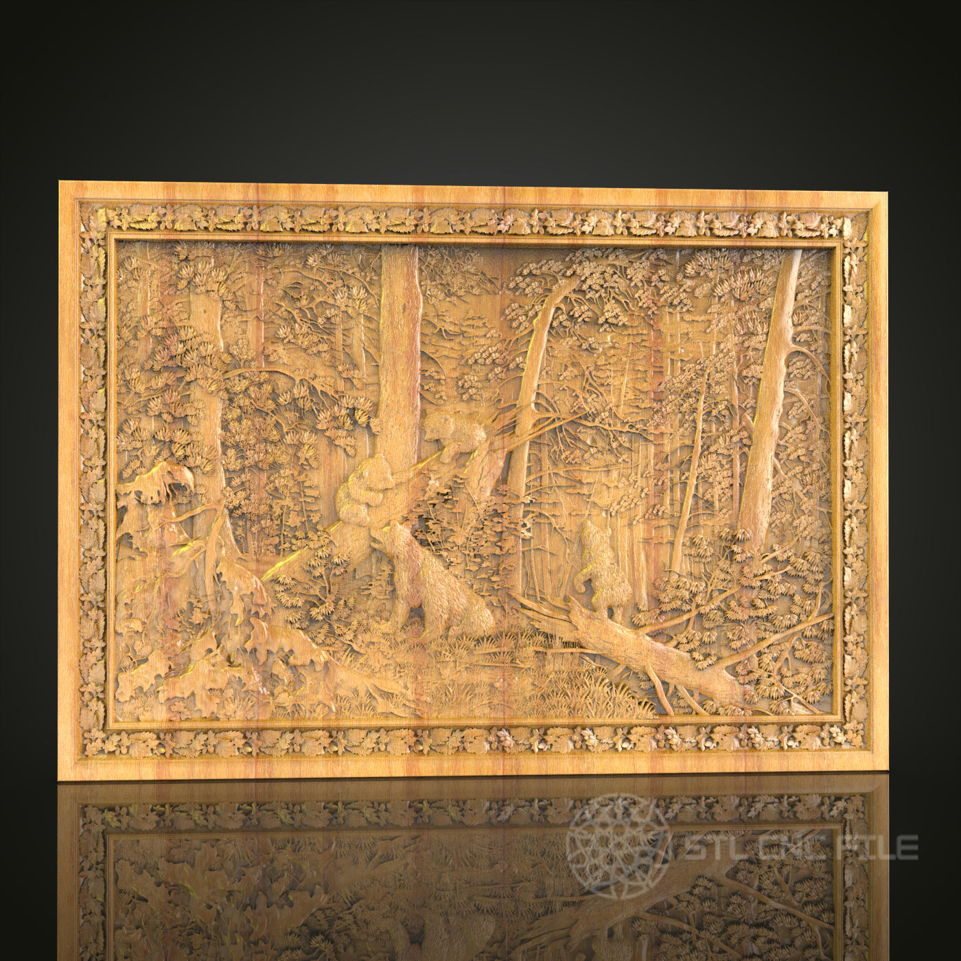 Forest Retreat: Detailed CNC Wood Carving Art, STL Model, Wall Decor