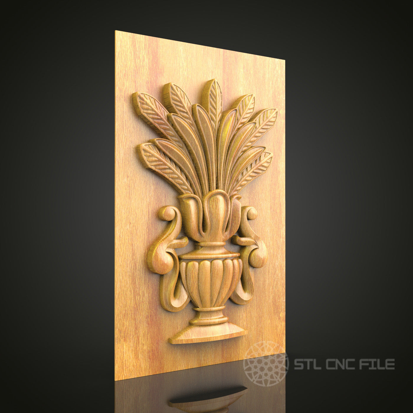 Exquisite CNC Wooden Vase and Foliage Decor STL Model – Perfect for CNC Routers, Home Art