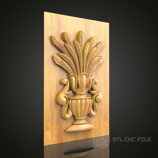 Exquisite CNC Wooden Vase and Foliage Decor STL Model – Perfect for CNC Routers, Home Art