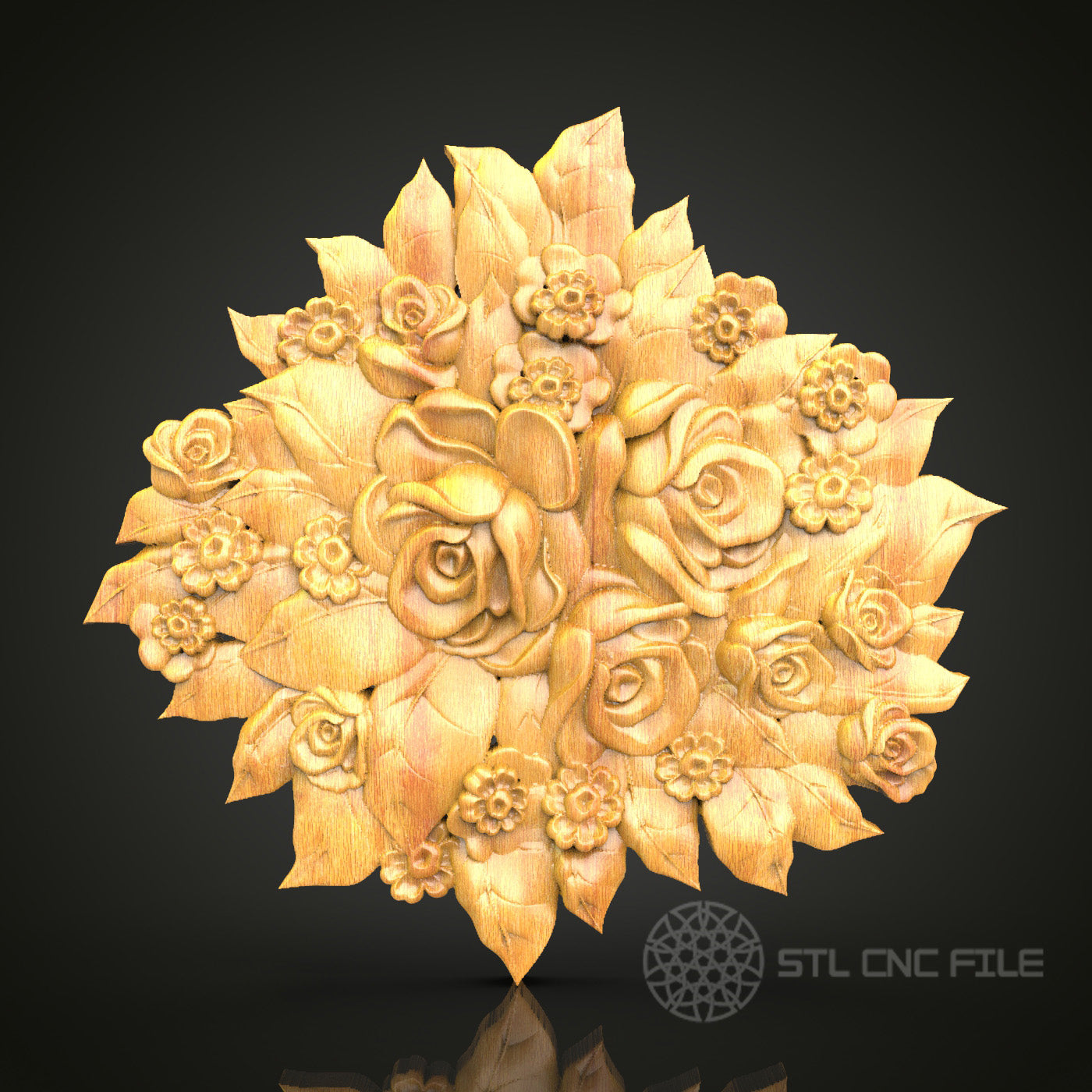 Floral Bouquet STL File for CNC Router - Luxurious Decor Design for Artcam, Aspire, Wood and Wall Art
